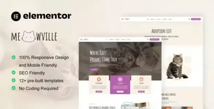 MeowVille Animal Shelter Elementor Template Kit - Image 1