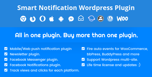 Smart notification Smart Notification Wordpress Plugin. Web & Mobile Push, FB Messenger, FB Notifications & Newsletter 10.3 - Image 1